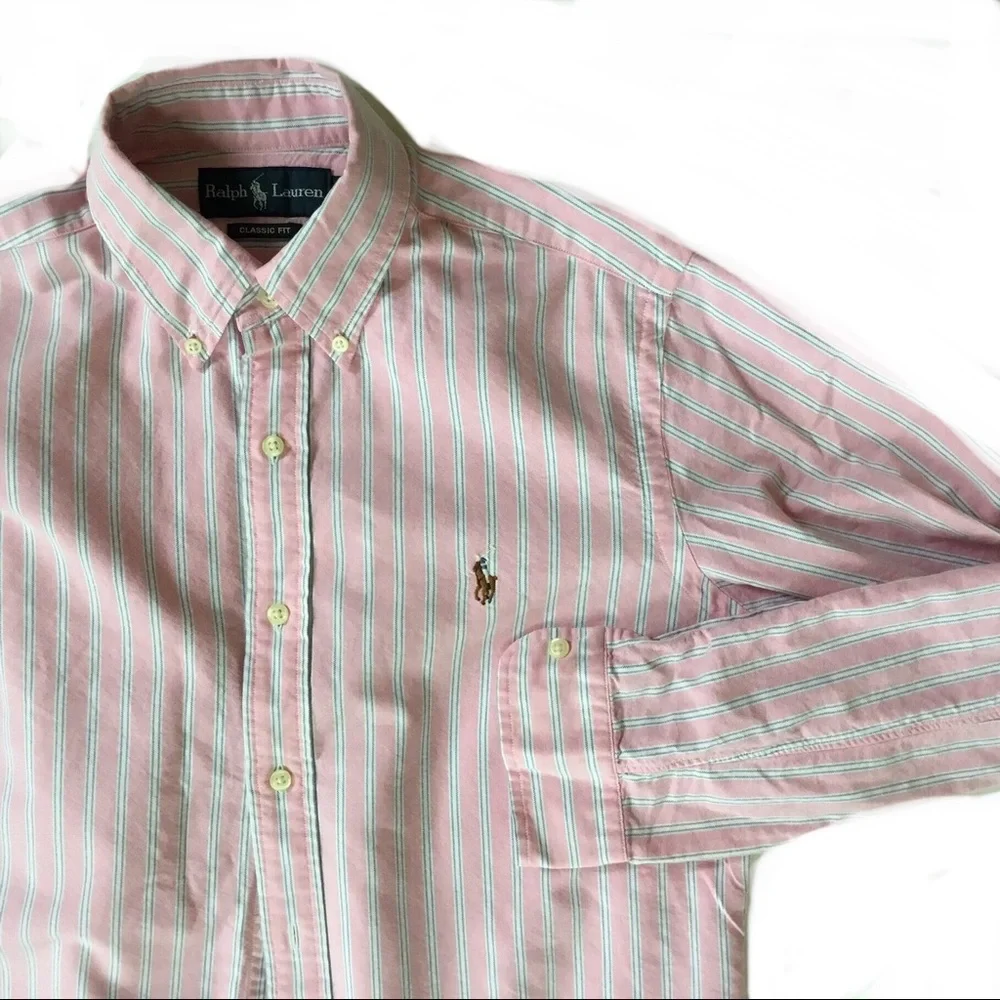 Ralph Lauren Pink and White Striped Button Down Shirt - Picture 2 of 5